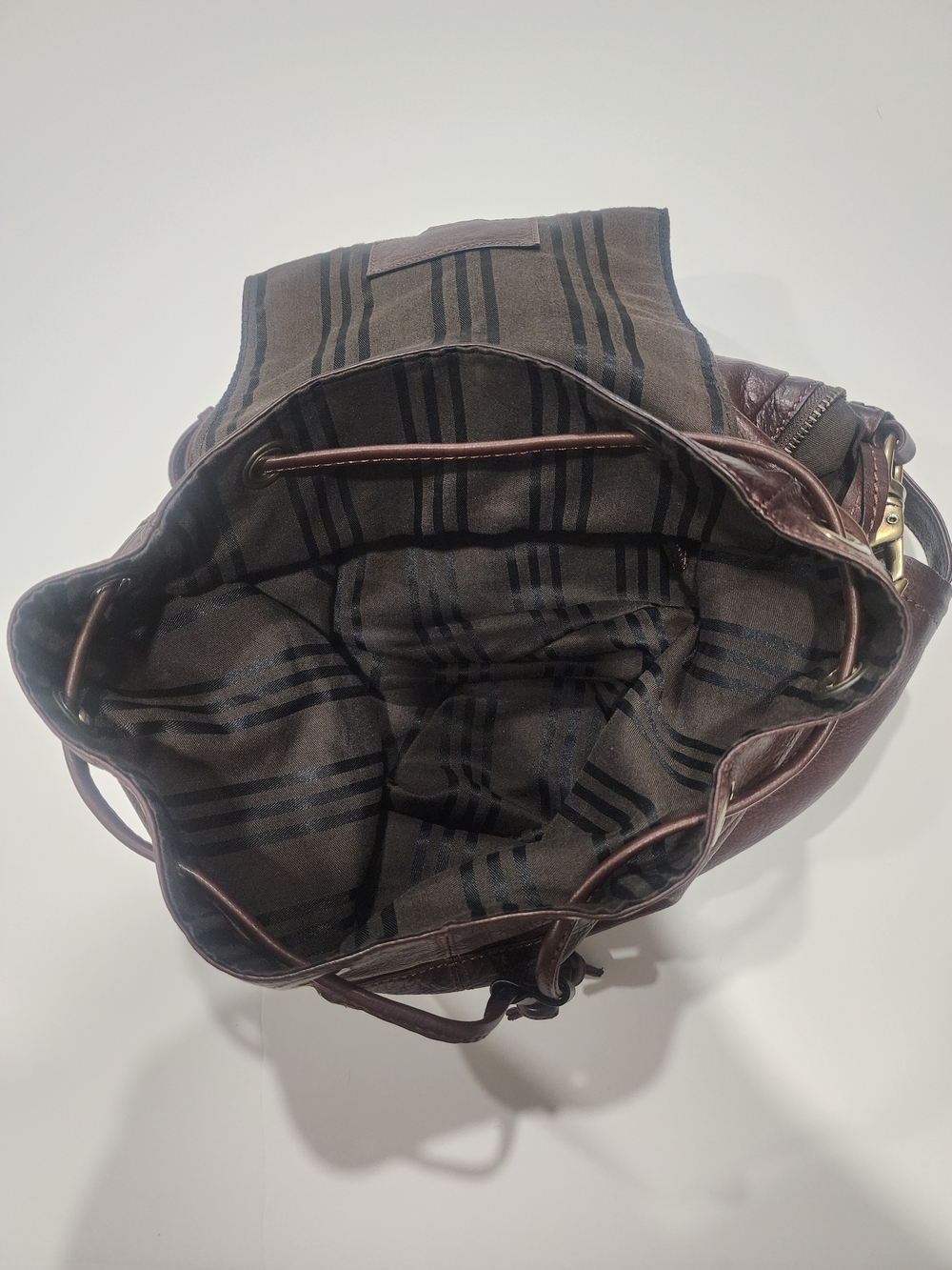Frye Brown Leather Drawstring Backpack/Purse - Picture 4 of 6